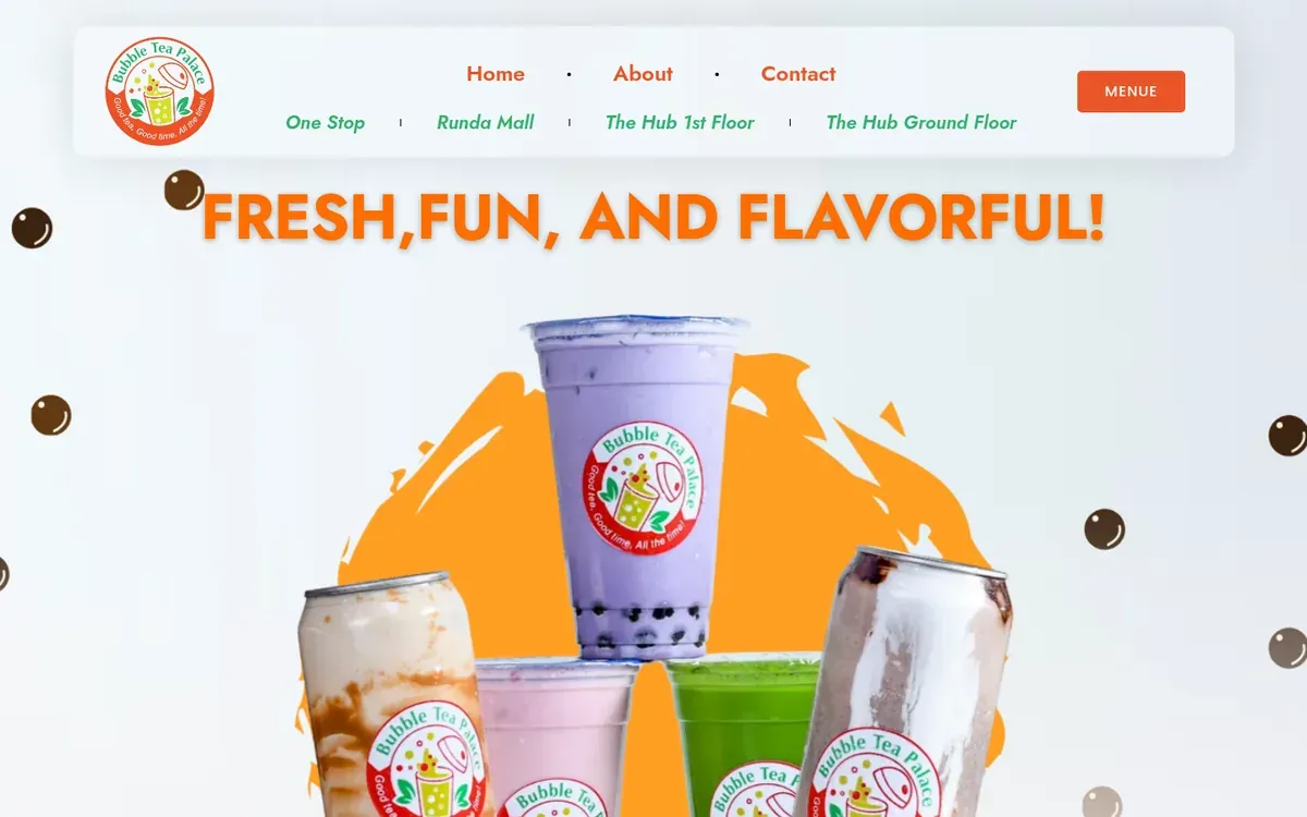 Bubble Tea Palace website homepage, in progress
