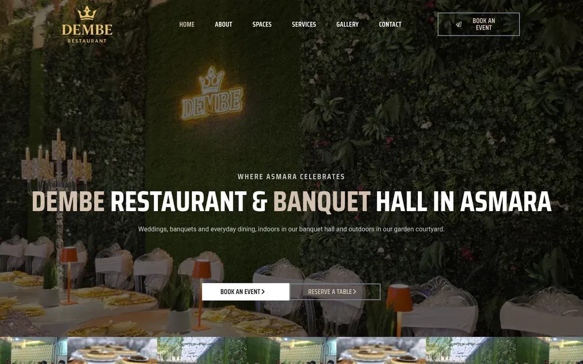 Dembe Restaurant website homepage, in progress