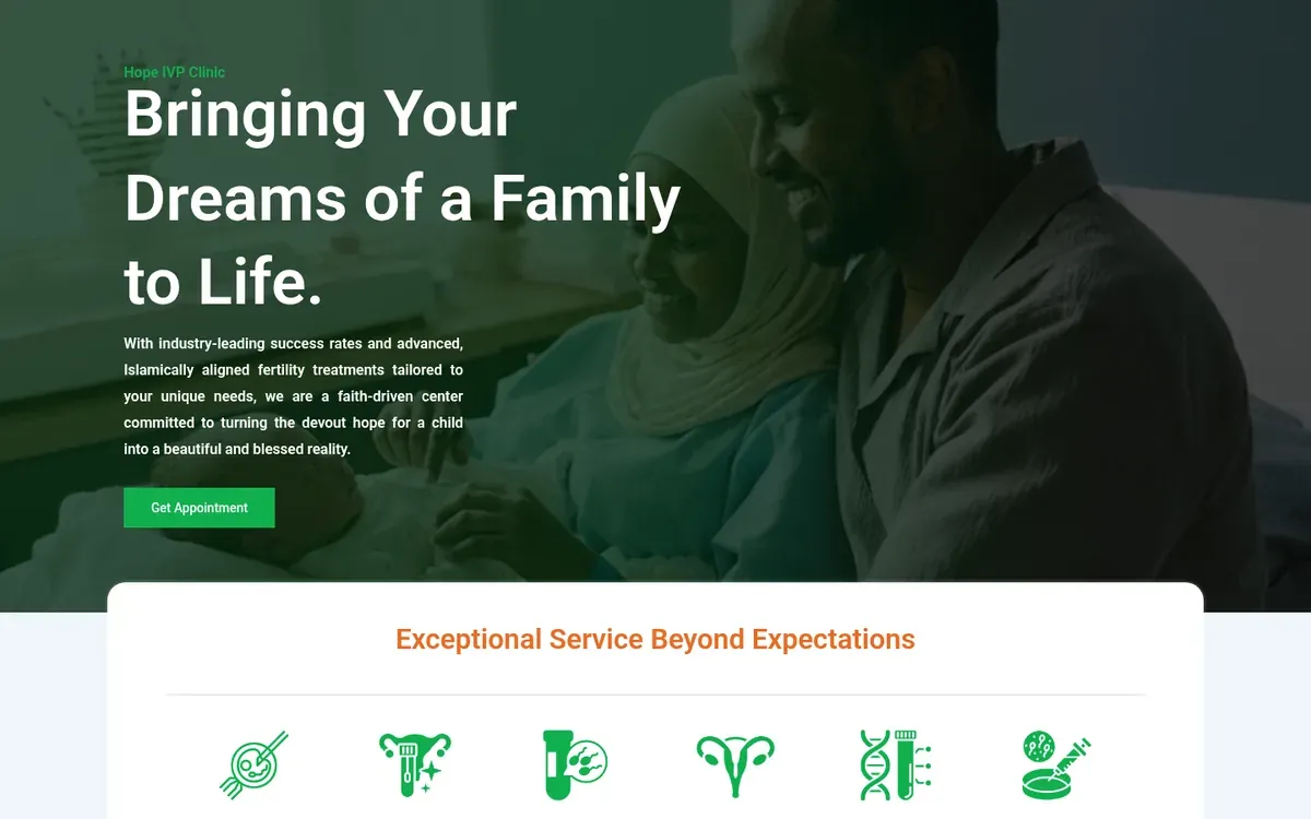 Hope IVF Clinic finished website homepage