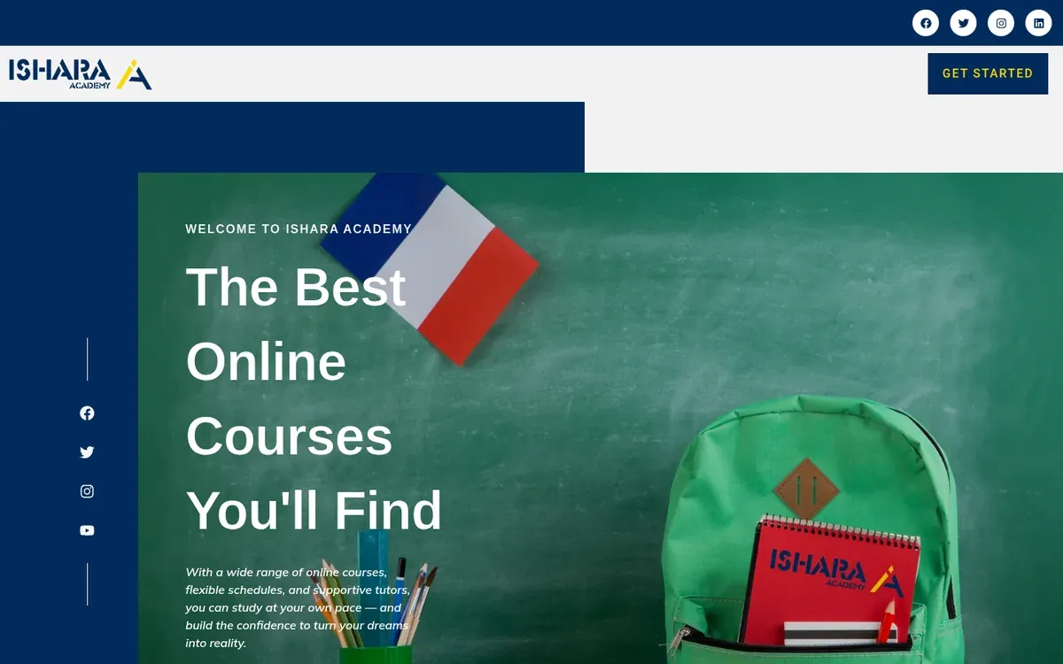 Ishara Academy website homepage, in progress