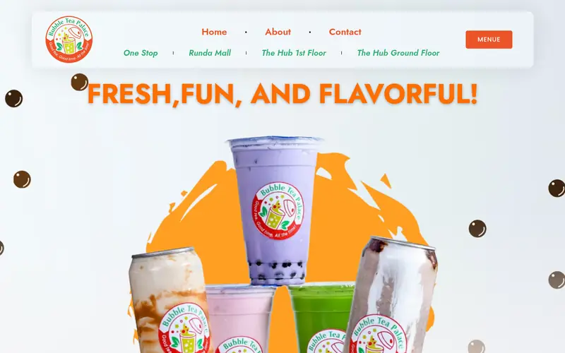 Bubble Tea Palace cafe website in progress, homepage preview