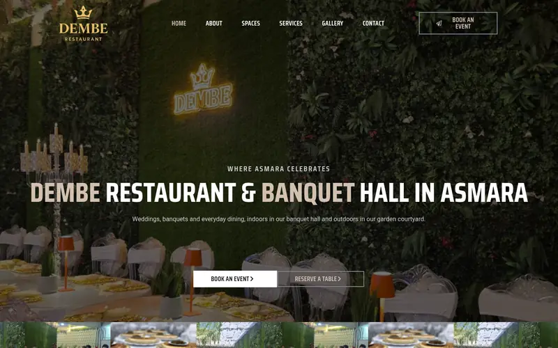 Dembe Restaurant website in progress, homepage preview