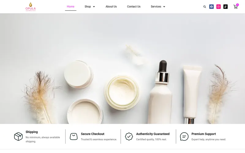 Opula Cosmetics beauty website homepage